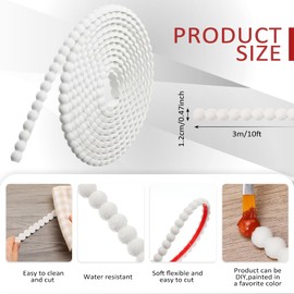 Leinuosen Flexible Molding Trim Peel and Stick for Walls 10ft Decorative Bead Pearl DIY Wall Trim for Bathroom Mirror Frame Border Backsplash Tile Ceiling Cabinet TV Wall Edge(White, 10ft /12 mm)