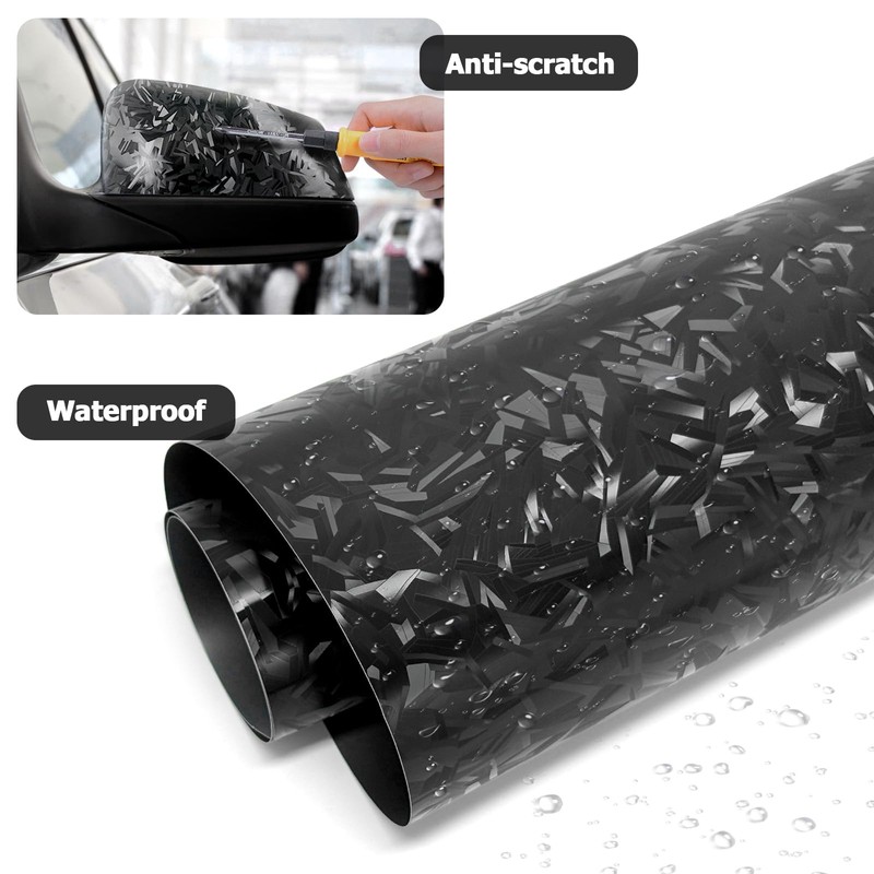 Forged Carbon Fiber Wrap, Gloss Black Vinyl Wrap for Cars