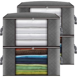 Maigacy Clothes Storage Bag 4Pack 90L Large Capacity Solution Organizer for Clothes, Duvets, Comforters, Blankets, Bedding with Zip and Clear Window Reinforced Handle Thick and Breathable Fabric