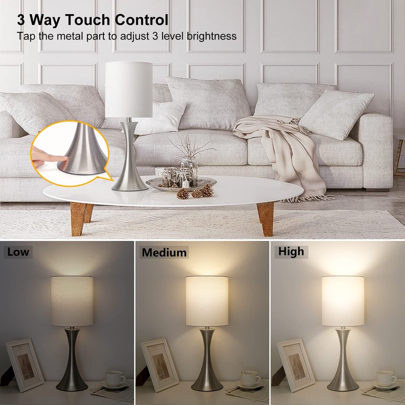 Touch Control Table Lamp, 3-Way Dimmable Bedside Lamp for Living