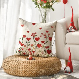 AVOIN colorlife Valentine's Day Heart Flowers Throw Pillow Cover, 18 x 18 Inch Floral Anniversary Wedding Cushion Case Decoration for Sofa Couch