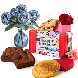 David’s Cookies Happy Birthday Gluten-Free Cookies & Brownies in Sweet Sampler Tin – Freshly Baked Classic Chocolate Chip Cookies & Fudgy Brownies – Gourmet Dessert Gift Box for Birthday Celebrations