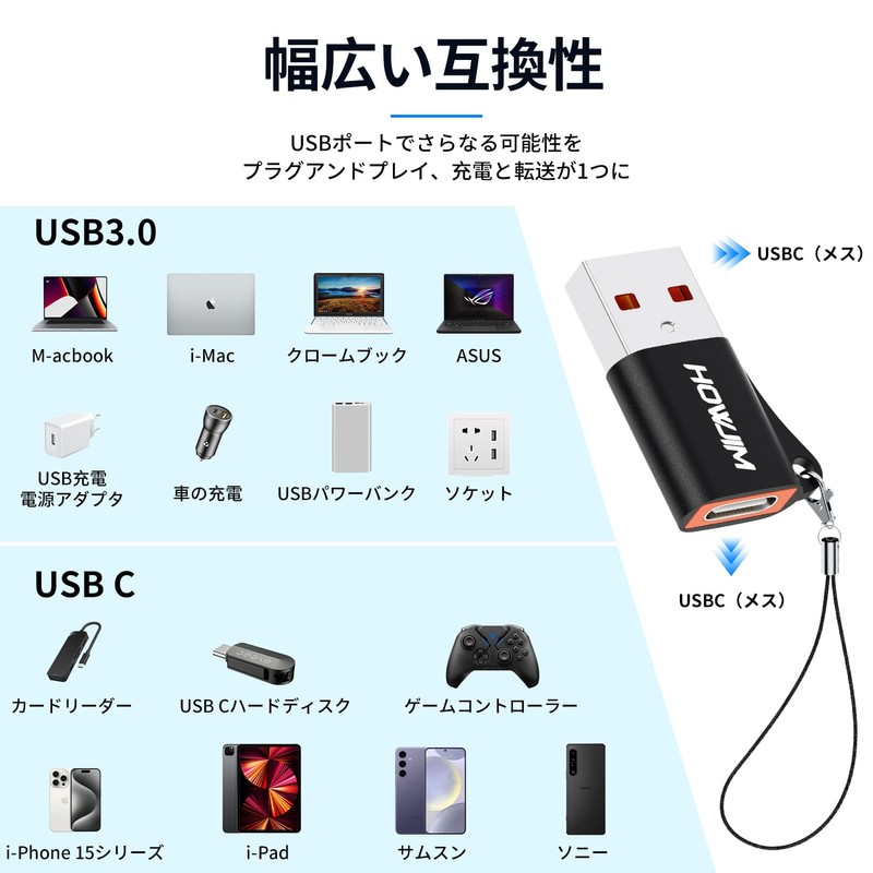 USB Type C Adapter, HOWJIM Type C (Female) to USB3.0