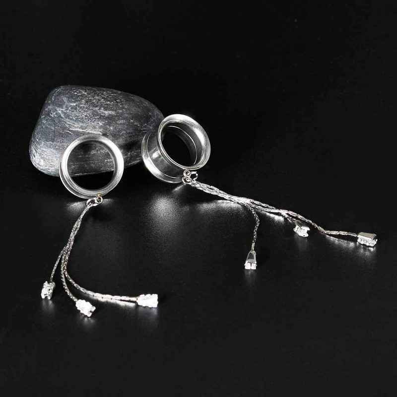 COOEAR Fashion Gauges for Ears Double Flared Tunnels Dangle Chain