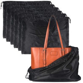 PlasMaller Dust Cover Storage Bags Silk Cloth with Drawstring Pouch For Handbags Purses Pocketbooks Shoes Boots Set of 6, Black (19.6 x 15.7 in)