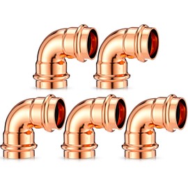 Therwen 5 Pcs 1 Inch Copper Pipe Press Fittings, 90 Degree Elbow Coupling Zero Lead, Elbow Press Adapter Fittings Coupling for Plumbing