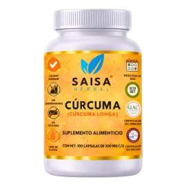 Cúrcuma Orgánica 100 Cápsulas Pura Suplemento Alimenticio Antiinflamatorio Natural Digestión Articulaciones Saisa Herbal