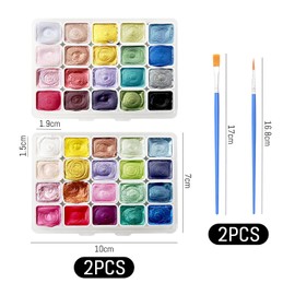 2 pieces watercolour paint, 2 brush pieces, glitter solid pigment, painting tools, portable pigment, DIY craft materials