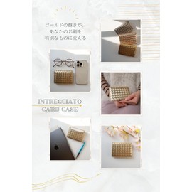 World Closet Intrecciato Lightweight Thin Large Capacity Business Card Case Crocodile Embossed Ultra Lightweight Thin Women's Genuine Leather Lamb Leather, yellow gold