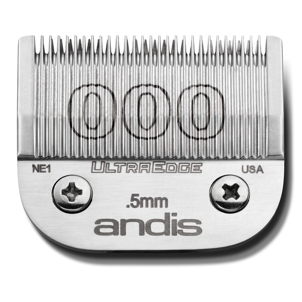 Andis 64073 Ultra Edge Detachable 0.5mm Clipper Blade - Built with Carbonized Steel, Close-Cutting Technology with Long Life Sharp Blades - Size 000 - 1/50-Inch Cut Length, Chrome