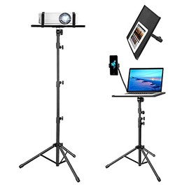 Kereal Laptop Projector Tripod Stand, Universal Portable Floor Holder Mount Stand for DJ Equipment,Office,Stage,Studio,Podium,Adjustable Height 25 to 48 Inch, with Tray and Gooseneck Phone Holder