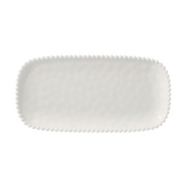 Merritt Beaded Pearl 14-1/2" x 7-1/2" Melamine Appetizer Serving Tray, Cream