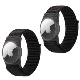 [2 Pack ] AirTag Bracelet for Adults,Compatible for Airtag,Breathable Hook&Loop Nylon Sport Style (Black-Black)
