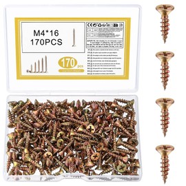 M4 Wood Screws Assortment Set, Self Tapping Screws, Cross Head Flat Head Screws, Outdoor Screws for Wood Decking Screws, Color Zinc Screws for Furniture Fence Concrete Screws(170,M4*16)