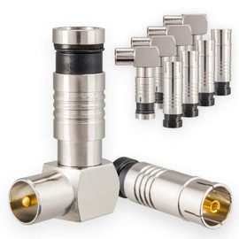Antennenstecker Set 5X Stecker (Winkel) & 5X Buchse (Gerade) für Kabelfensehen DVB-C Radio DVB-T2 TV IEC (männlich + weiblich) Kompressionsstecker Veredelt für Antennenkabel Kabel BK Anlagen 90° Grad
