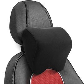 Mumjooyi Car Neck Pillow, Car Headrest Pillow, Soft Car Headrest Cushion with Adjustable Strap, Breathable, Removable Cover, Neck Pillow, Black (A)