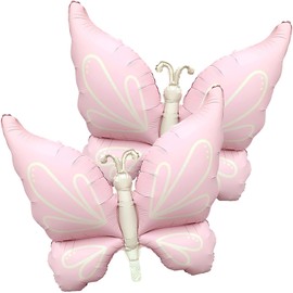 Butterfly Foil Balloons,37Inch Pink Mylar Helium Balloons for Butterfly Theme Girls Birthday Baby Shower Wedding Spring and Summer Party Decorations Supplies Pack of 2