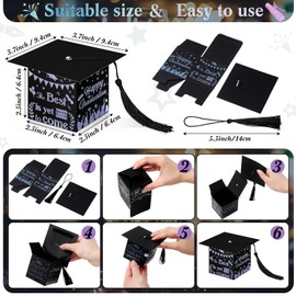 Chuangdi 30 Pieces Congrats Grad Party Candy Boxes, DIY Grad Cap Box with Tassels for Graduation Gift Graduation Party Favors Decor Party Supplies Graduation Centerpieces for Tables (White, Black)