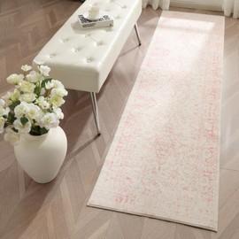 DEAXLife Washable Area Rug for Living Room - Stain Resistant Urtla Thin Rugs with Non Slip Rubber Backing - Indoor Floor Carpet for Dining Room Home Office Dorm (Pink/White, 2x3 Feet)