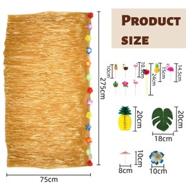 Pack of 83 Hawaii Tropical Party Decorations, Aloha Decoration Table Fete, with Luau Table Skirts, Palm Leaves, Hibiscus, Pineapple, Flamingo Umbrella, Fruit Straw Combination
