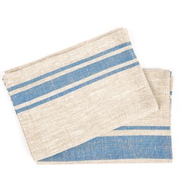 LinenMe Blue Striped Provence Linen Hand and Guest Towels, Set of 2, Natural