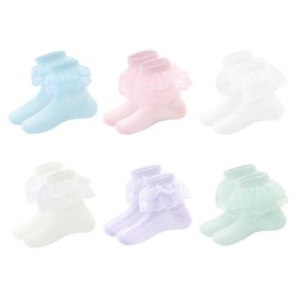 POXIMI Toddler Girls Cotton Socks Baby Frilly Ruffle Socks Kids Lace Dress Sock for Boys (CA/US, Age, 3 Years, 5 Years, A-6 Pairs Multicolor03)