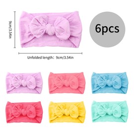 Luckious 6 PCS Baby Turban Headband Set - Soft, Cute, and Elastic Headwear Toddler Headdress with Bowknots for Newborns, Girls, Boys, and Kids (Purple, Pink, Red, Blue, Yellow, Green)