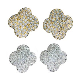 Diamond four-leave clover Earrings - 925 Sterling Silver Lucky Full Diamonds Stud Earrings - Glamorous Retro Design, Gift for Women, Daily Wear, Holiday Gift, and Party Jewelry (Silver)