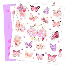 AOBKIAT Butterfly Temporary Tattoos-36 Pieces Glitter Styles Pink Purple Tattoo Stickers for Birthday Party Favor,Baby Shower Decorations,Butterfly Theme Party Supplies