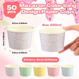 Jingmore 50 Pcs Paper Ice Cream Cups 8 oz Disposable Dessert Bowls Disposable Ice Cream Bowls Containers for Hot and Cold Party Supplies Cups Food Containers for Dessert Snack Yogurt Soup