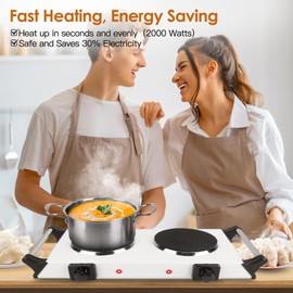 KOCASO 2000W Double Hot Plates, Electric Countertop Burners for Portable Coil Heating, with 5 Temperature Control and Non Slip Rubber Feet, Electric Stove Top Burner for Home RV Camp,Silver