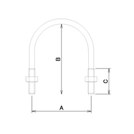 DAIDOHANT Stainless Steel Foot Length U-Bolt Set [M8 (for 20A with Nut and Plate)] (A) 36x(B) 74x(C) 41mm (1 piece) 10101966
