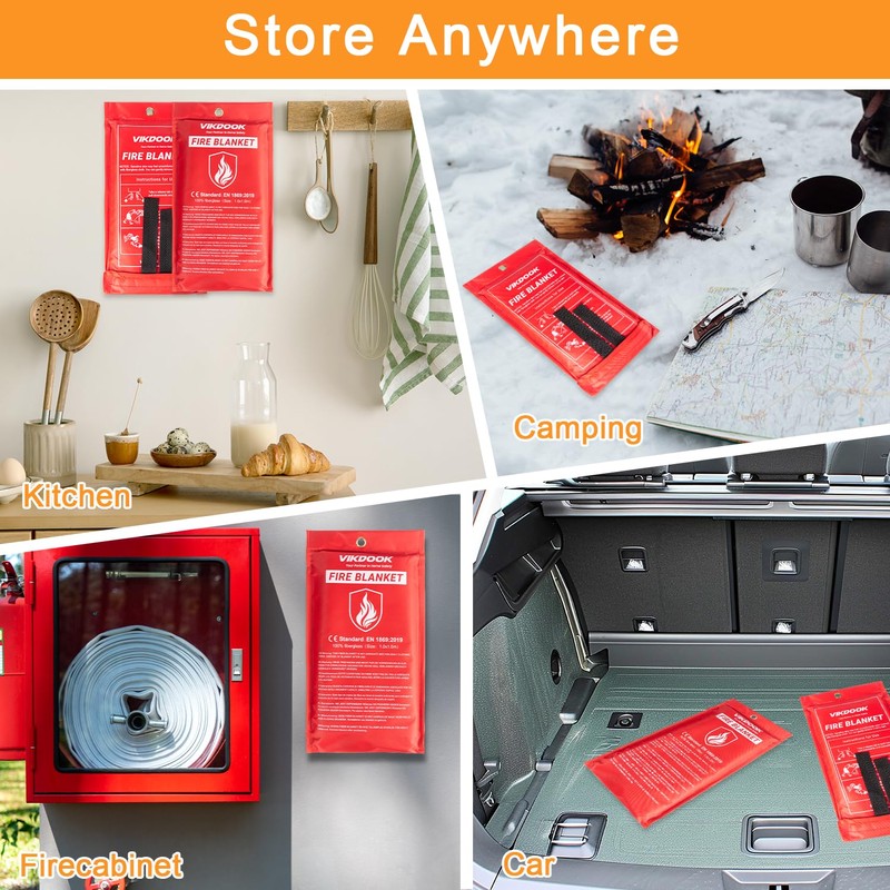 VIKDOOK Fire Blanket for Camping Grill Kitchen Emergency Fire Blanket