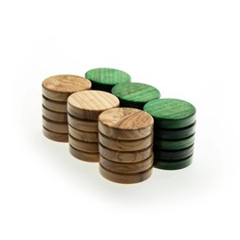 Luxury Manopoulos Olive Wood 36mm Backgammon Checkers - Green and Natural Wood - Premium Set Handmade in Greece by Experts