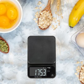 TFA Dostmann Digital Kitchen Scales Cookie, 0.1 g Accurate, 50.2009, up to 5 kg, Glass Surface, Tare Function, Fine Scales, Illuminated LED Display, Flat & Compact, Modern, Black