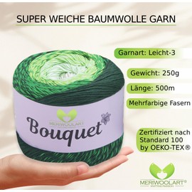 MeriWoolArt Bouquet Cotton Yarn - 100% Cotton Yarn - Crochet Yarn & Knitting Yarn Multicoloured - 250 g, 500 m - Ideal for Cloths, Baby Blankets, Amigurumi, Summer Clothing & Home Accessories 720
