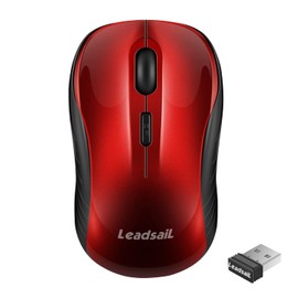 LeadsaiL Maus Kabellos, 2.4G Wireless Maus Leise mit USB Empfänger, 1600 DPI Optical Tracking, 4 Tasten Mäuse, Für Links- und Rechtshänder, Kompatibel mit PC, Mac, Laptop, Windows - Rot
