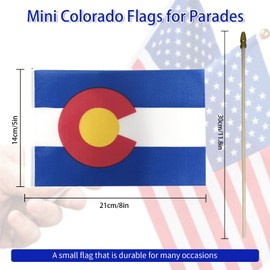 Pack of 20, Handheld Colorado Flags 5x8 Inch - Small State of Colorado CO Flags on Wood Sticks with Spear Top, Mini Coloradan Flag for Elections, Patriotic Decorations, Independence Day Celebrations