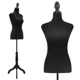 FDW Female Mannequin Body Dress Form Sewing Mannequin Torso Manikin with Tripod Base Stand Adjustable Mannequin for Sewing Clothes Display(Black,53-67 Inches)