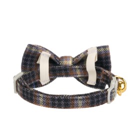YUDOTE Plaid Cat Collars with Bow,Quick Release Safty Buckle and Charming Bell,Soft and Pure Cotton Fabric for Daily Use,Pack of 1 in Brown Grid