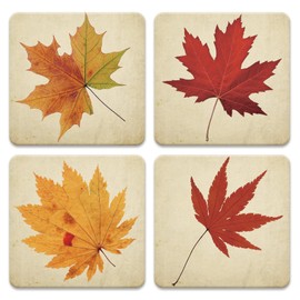 FYSUIMU 4 Pcs Fall Leaves Coasters Autumn Maple Leaf Square Ceramic Coasters Absorbent Thanksgiving Harvest Cup Mat for Home Kitchen Party Table Decor