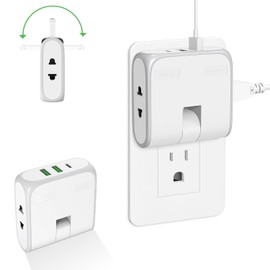 Multi Plug Outlet Extender, HICITY Outlet Splitter with Rotating Plug 2 AC Outlet and 2 USB Ports & 1 USB C Port, 3-Sided 180° Rotation Power Strip for Home, Office, Travel