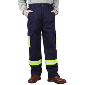 TICOMELA FR Pants High Visibility Cargo Pants NFPA2112 7.5oz Hi-Vis Flame Resistant Elastic Waist Pants-Navy