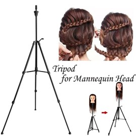 Wig Tripod Mannequin Head Stand 24-64 Inch Adjustable Anti-slip Foot Pad stand tripod Aluminum Metal Weight Hook for Training Hairdressing Cosmetology with Pocket
