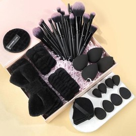 MAANGE 메이크업 브러시 세트 파운데이션 파우더 38개 프리미엄 합성 컨실러용 블러셔 MAANGE Makeup Brush Set Foundation Powder 38pcs Premium Synthetic Concealer Blush [Black]