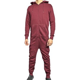 BOOM Prime Unisex Plain Snuggle Hooded Onesie – Adult Men & Women Warm Fleece All-in-One Zip Jumpsuit Pyjamas Nightwear Loungewear, Sizes M-XL (UK, Alpha, Regular, Regular, Burgundy XL)