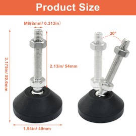 Waziaqoc 4Pcs M8 Thread Leveling Feet, Adjustable Swivel Levelers Foot, Nylon Base 50mm Diameter Articulated Feet for Table Desk Shelf Chair Furniture, D50 x M8 x H50