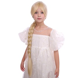 Edivd Kids Long Blonde Braided Ponytail Wig for Girls Cosplay Heat Resistant Synthetic Wig with Wig Cap