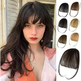 Ustar Wispy Clip in Bangs 100% unprocessed Human Hair Extensions Curved Bangs Clip on Hair for Women Fringe with Temples Hairpieces for Daily Wear 9 colors - Color: #27 Ash Blonde