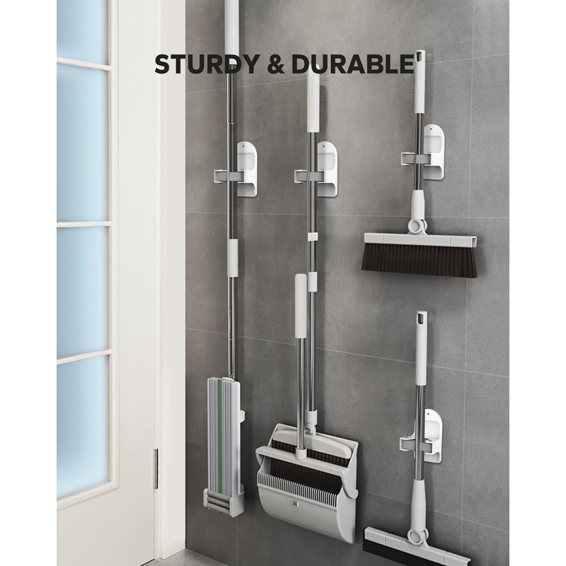MCOMCE Plastic Broom Holder Wall Mount, White, 4 Count